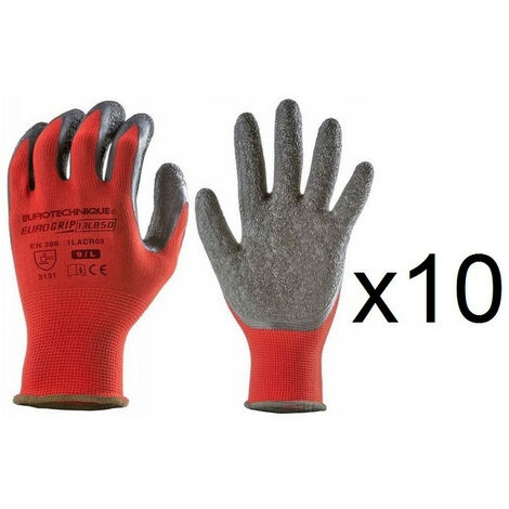 10 paires de gants textile enduction latex 13L850 EuroGrip - plusieurs modèles disponibles