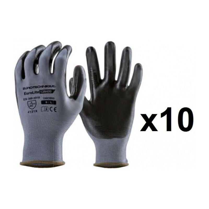 Eurotechnique - 10 paires de gants textile enduction nitrile 13N400 Taille: 8