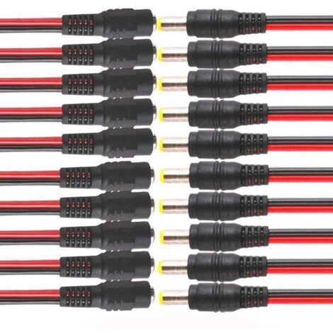 10 Pairs 12 V DC Power 5.5x2.1mm Pigtail Mâle Femelle, DC Alimentation Queue de Cochon, Câble Fil de Fiche pour CCTV de Sécurité