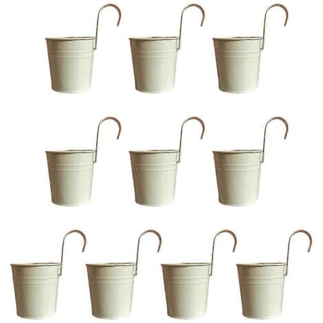 10 Paniers suspendus métalliques avec crochet amovible, 10 pièces, jardinières seau pour clôture, balcon, décoration extérieure.