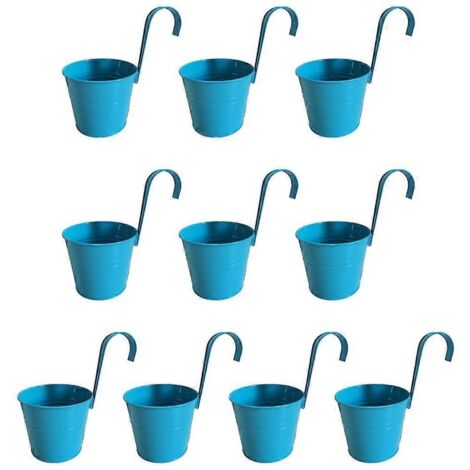 10 Paniers suspendus métalliques avec crochet amovible, 10 pots à fleurs en fer pour clôture, balcon et mur, jardinières design pour extérieur.