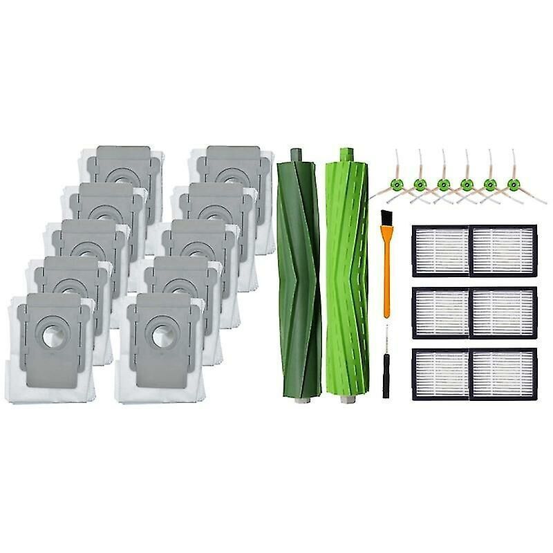 Swyeoot - 10 paquets de sacs sous vide pour Irobot Roomba I7 I7+/plus S9+ (9550) et 1 brosse à rouleau, brosse latérale