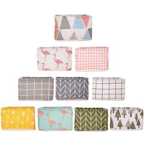 10 paquets Petit Panier de Rangement Pliable en Lin et tissu avec Poignées ​et Doublure Hydrofuge, pour Étagères et Bureau, Jouets, Llivres ou Maquillage.