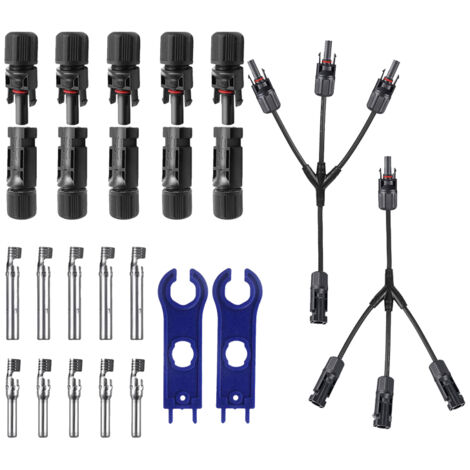 10 pares conectores solares macho/hembra – Y 1→3 ramas – IP67 estanco – Herramienta de montaje y llave incluidas – Cableado fotovoltaico DIY