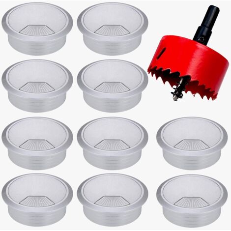 10 Passe-câble, 60mm, Plastique, Métal, Scie cloche, Bureau, Maison