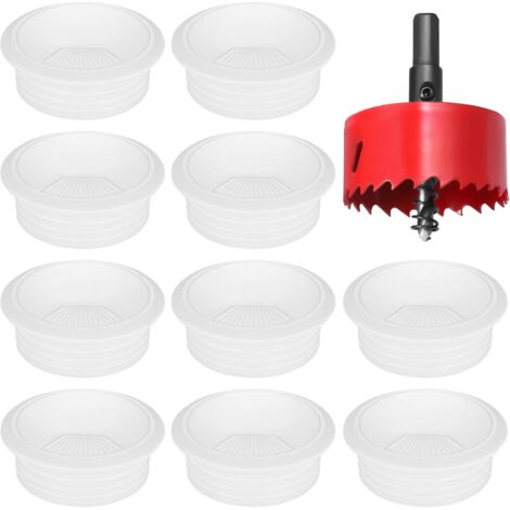 10 Passe-câble, Diamètre 80mm, Plastique Blanc, Scie Cloche Métal, Pour Bureau Et Maison