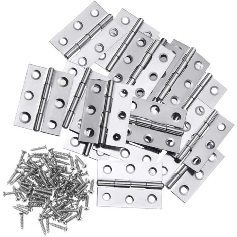 10 paumelles à roulements à billes chromées satin, 5 cm, pour portes en bois en acier