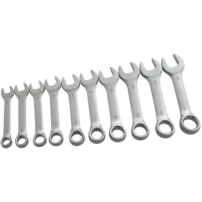 Trade Shop - Set Da 10 Pz Chiavi Inglese Combinate Fisse E Stella Corte 10 A 19mm In Acciaio -