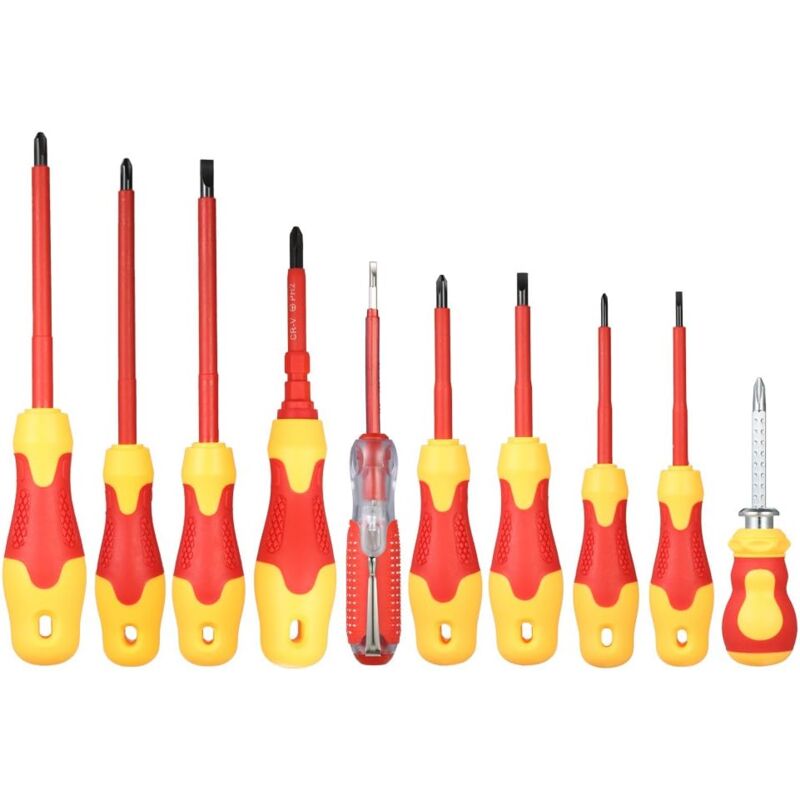 Aiducho 10 Pcs 1000 v Isolé Tournevis Ensemble Avec Magnétique Fendue Et Phillips Bits Soft Grips Électriciens Travail Électrique De Réparation Outils