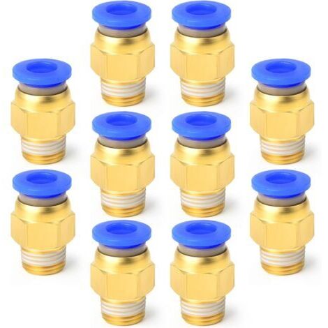 10 Pcs 10mm Tube OD x 1/4 BSP Mâle Droit Push To Connect Pneumatique Raccords (PC10-02)