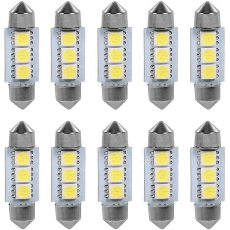 10 PCS 36 MM 12 V 3 SMD 5050 LED Festoon Dme Voiture Ampoules Intérieur Lampe Blanc