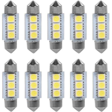10 PCS 36 MM 12 V 3 SMD 5050 LED Festoon Dme Voiture Ampoules Intérieur Lampe Blanc-VSIAISV