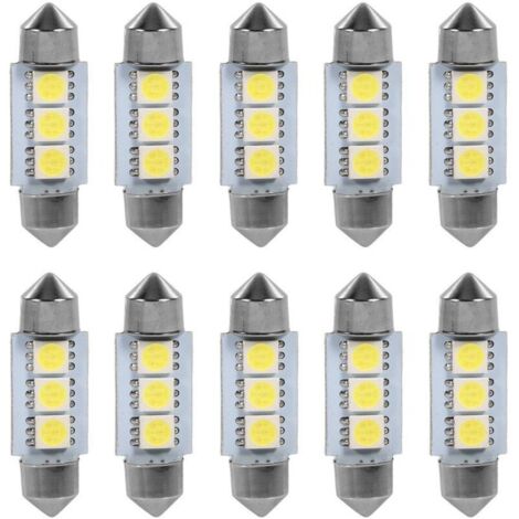 10 PCS 36MM 12V 3 SMD 5050 LED Festoon DME Car Interior Bulbs White
