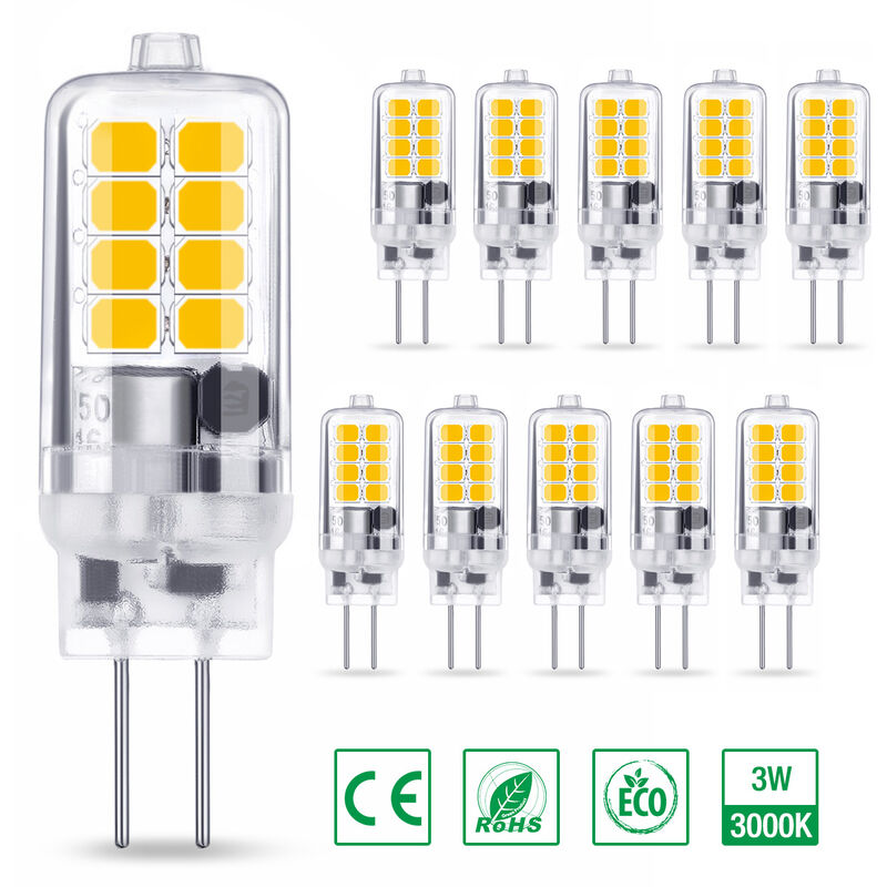10 PCS 3W AC/DC12V G4 Ampoule LED Ampoules LED Bi-Pin 3000K 10W 20W G4 Ampoule Halogène Jmax