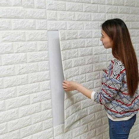 10 pcs 70cm*77cm 3D relief Sticker Autocollant Papier Peint brique blanc 3D Revetement Mural