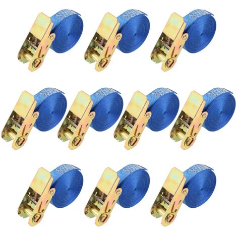 10 PCS 800 kg Sangle à Cliquetde, Sangle de Serrage en Polyester, Jeu de Sangles D'arrimage Robustes,6mx25mm (Bleu)