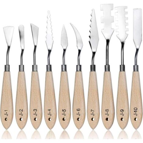 10 pcs Acier Inoxydable Palette Couteau, Ensemble Palette Couteau Peinture, Peinture &agrave l'huile Couteau, Manche en Bois