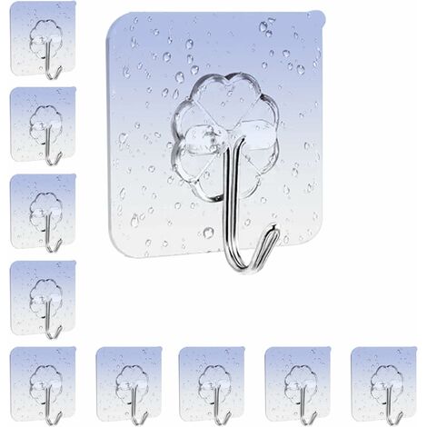 Adhesive Hooks, 32 Pack 33lb(Max) Sticky Hooks, Transparent Reusable  Removable Adhesive Hooks for Hanging, Wall Hooks for Hanging Can be Use for