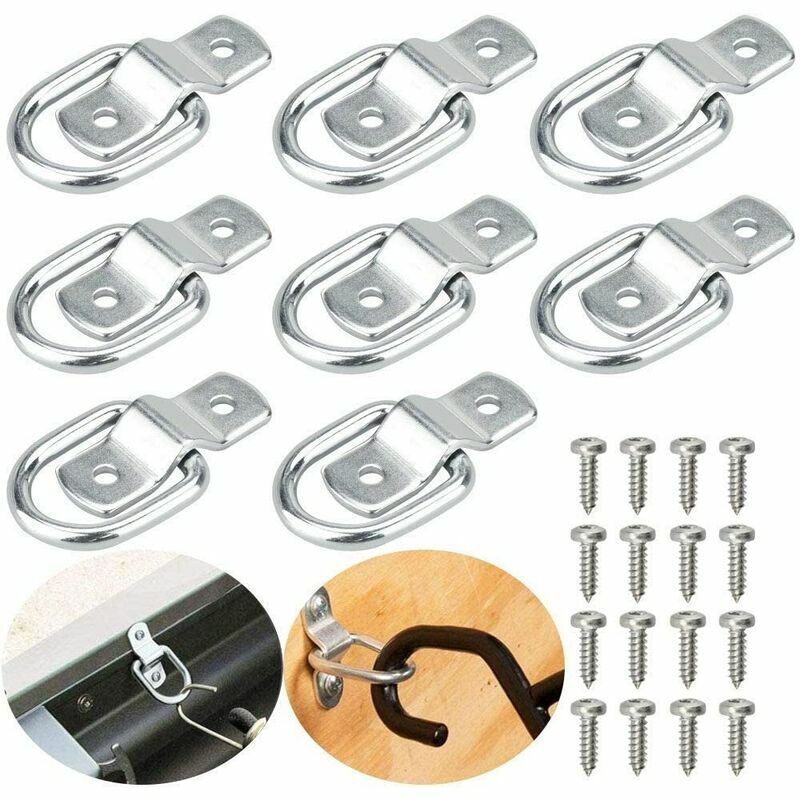 10 pcs Anneau Arrimage en Fer Galvanisé Crochet Inox Bateau Robuste Anneau de Montage en Forme de d avec Vis pour Remorque Bateaux Voiture Cargaison