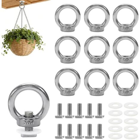 10 pcs Anneau de Levage Boulon à Œil M6, Anneau Inox Écrou à Oeil de Levage avce Boulons en T, Support de Plantes pour Serre, D'écrous à Anneau pour Rails Pièces et Accessoires pour Camping-car