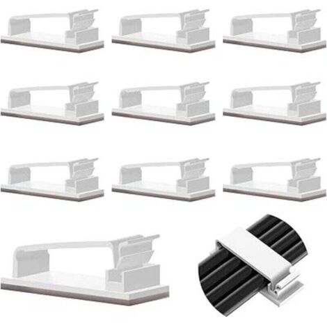 10 Pcs Auto-adhésifs, Management, Support, Gestion Clips Durable, pour TV, PC, Ordinateur Portable, Câble Ethernet, Maison, Bureau, (Blanc)