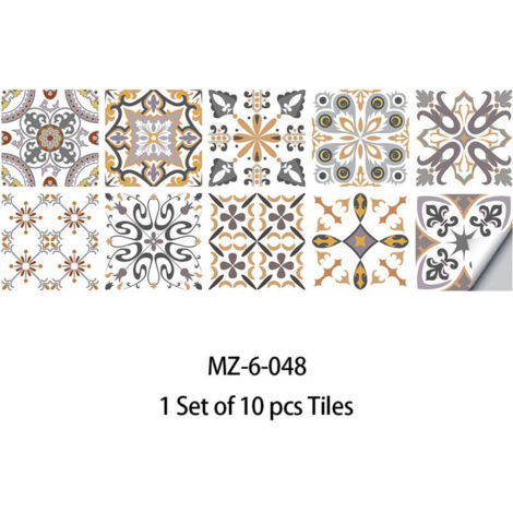 10 Pcs Autocollants Carrelage Adhesif Mural Stickers Carreaux de Mosaïque Imperméable PVC Auto-adhésif Décoration Maroc Style Simple Carreaux Autocollants, Bricolage Stickers Muraux (20x20cm)