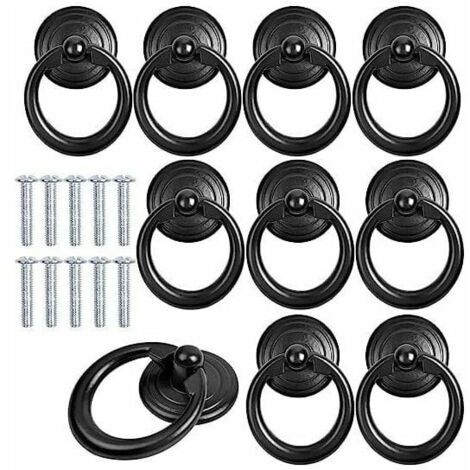 10 Pcs Black Cabinet Handle Metal Door Knob Drawer Ring Pull Handle Classic Furniture Handle Round Furniture Knob Pull Handles with Screws for Cabinet Cupboard Dresser