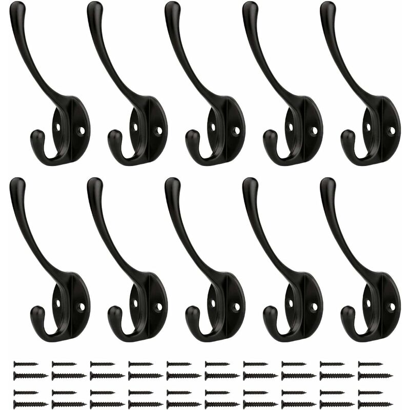 10 pcs Black Wall Mounted Clothes Hooks For Bathroom Kitchen