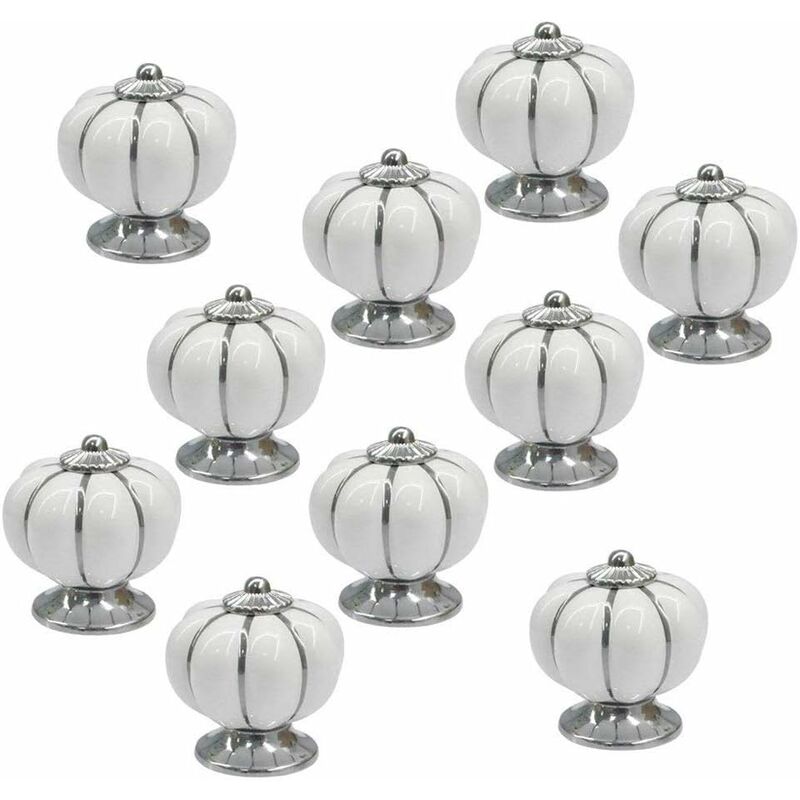 10 Pcs Blanc Rond en Céramique Citrouille Cabinet et Meubles Poignées Chrome Finition Base Tiroir Poignées Porte Bouton Matériel