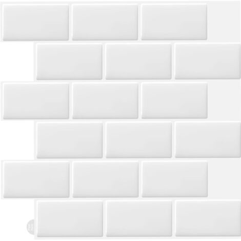 10 Pcs Blanc Sticker Carrelage Adhesif Mural 3d Cuisine Salle de Bain (30.5x 30.5cm)