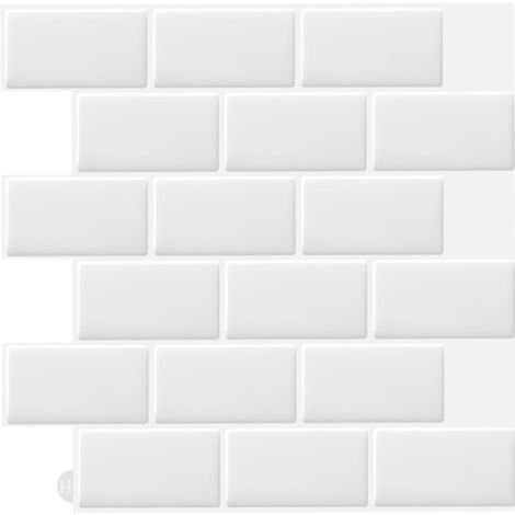 10 Pcs Blanc Sticker Carrelage Adhesif Mural 3d Cuisine Salle de Bain (30.5x 30.5cm)