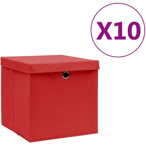 10 pcs Boîtes de rangement avec couvercles, Coffres de rangement 28x28x28 cm Rouge LKF20643