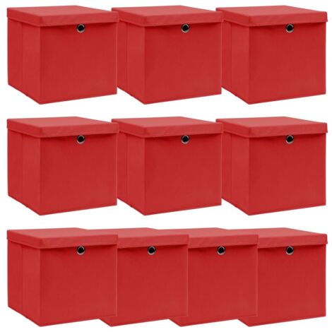 10 pcs Boîtes de rangement et couvercles, Coffres de rangement Rouge 32x32x32cm Tissu LKF85891