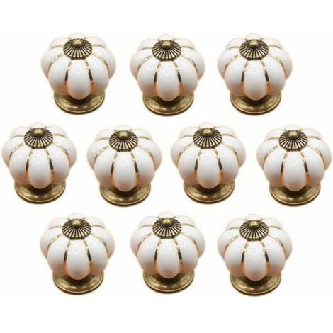 10 Pcs Boutons de tiroir en céramique bouton de meuble pour tiroirs et placards de cuisine (Blanc)