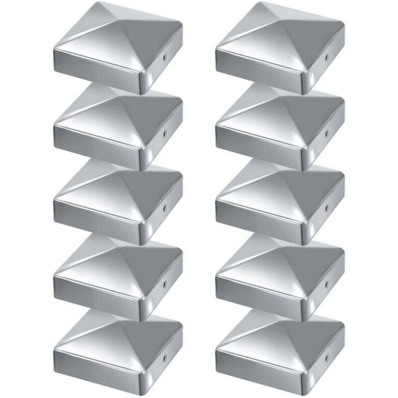 10 pcs Capuchon de poteau Chapeau de poteau forme pyramide 100x100mm Argent