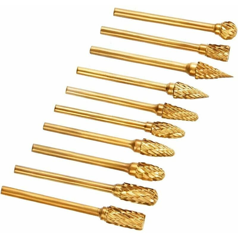 Hoopzi - 10 pcs Carbide Rotary Burrs for Power Tools, Double Cut Tungsten Burs for Engraving and Deburring Metal and Wood