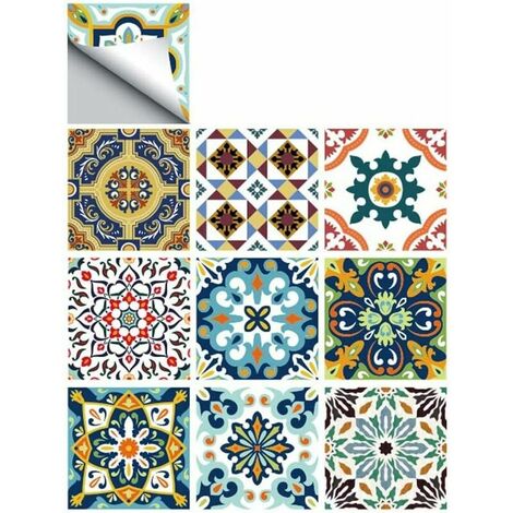 10 Pcs Carrelage Autocollants Taille 15x15cm Auto-Adhésif Imperméable PVC Carrelage Autocollants Auto-Adhésif Carrelage Autocollants pour Salle De Bains Cuisine Style Méditerranéen