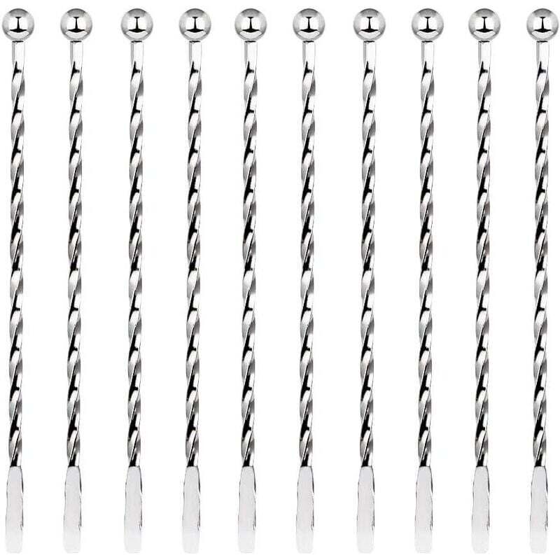 Peny - 10 Pcs Cocktail Agitateurs, Premium Touillette Cocktail en Acier Inoxydable 19,1cm Motif Spirales Cuillère à Cocktail Bar Cuillère à Mélanger