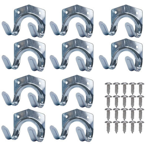 10 Pcs Crochets de Rangement, Porte Outils de Jardin Mural, Porte-Outils Simple/Double en Fer pour Garage Remise Entrepôt Ferme Établi, avec Vis