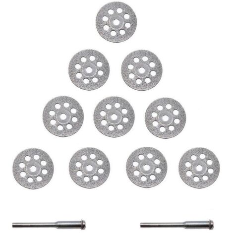 10 Pcs Diamond Cutting Discs for Diamond Materials 22mm + 2 x Carbon Steel Mandrels for Biscuit Joiners - Ideal for Cutting Gemstones, Glass, Ceramics, Porcelain, Tiles