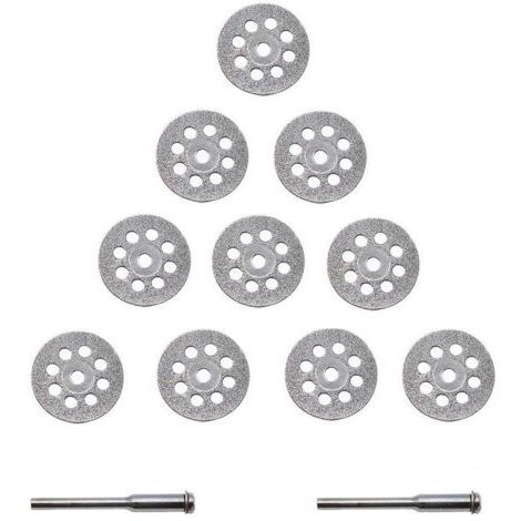 10 Pcs Disque Diamant Coupe de Diamant Matériaux 22 mm + 2 x Mandrin en Acier au Carbone Fraiseuses à Lamelles PourIdéal Pour la Coupe Pierres Précieuses, Verre, Céramique, Porcelaine, Carreaux