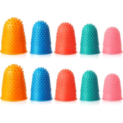 10 Pcs Doigts en Caoutchouc Silicone Dé à Coudre Doigts Poignées Protège-Doigts Réutilisables Épais avec Boîte (5 Tailles et Couleurs)