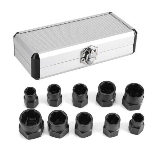10 Pcs Douille à vis et écrou Clés Extractor Sets Outils de kit de filetage Extracteur de Boulon Verrouillage，le noir，