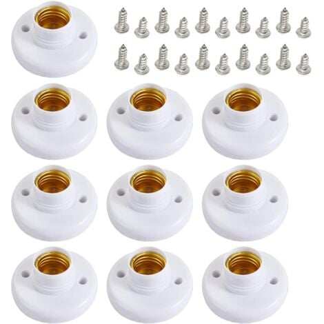 TINOR 10 Pcs E27 Bulb Socket, E27 Lamp Holders Round Plastic Screw Base Socket, E27 Wall Socket Holder Lamp Holder, Round Screw Light Holder Socket, With Screws(White)