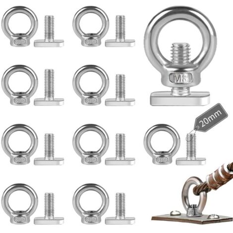 10 Pcs Ecrous à œil de Taille M8 Tige Filetée M820mm Écrou à Anneau de Levage Boulon à œil Anneaux en Inox D'écrous à Anneau Femelle Boulon à Oeil pour Raccord de Corde Accessoires de Levage