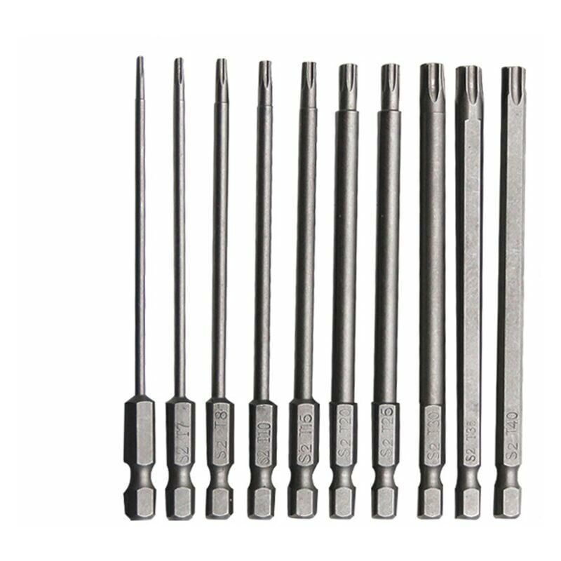 10 pcs Embout Torx Long en Acier Allié au Chrome Vanadium 100mm Embout Visseuse Long Antirouille Jeu pour Tournevis Perceuse Electrique Machines