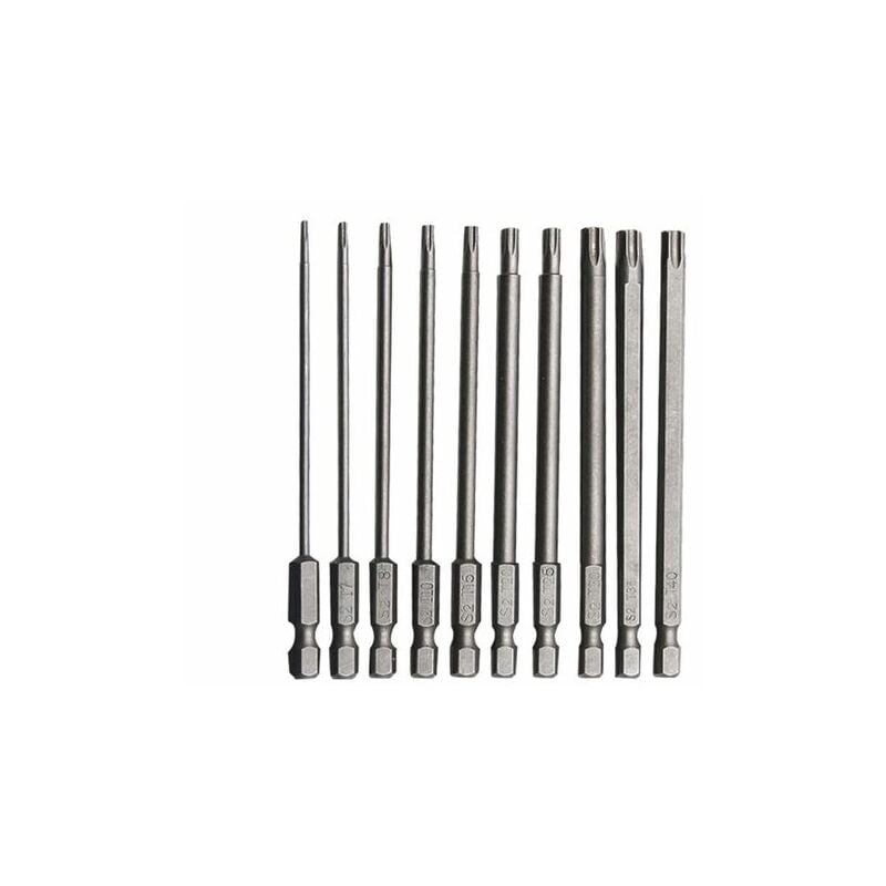 Ikodm - 10 pcs Embout Torx Long en Acier Allié au Chrome Vanadium 75mm Embout Visseuse Long Antirouille Jeu pour Tournevis Perceuse Electrique