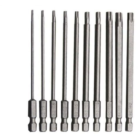10 PCS Embout Torx Long en Acier Allié au Chrome Vanadium 75mm Embout Visseuse Long Antirouille Jeu pour Tournevis Perceuse Electrique Machines Entretien