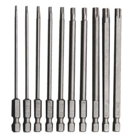 10 PCS Embout Torx Long en Acier Allié au Chrome Vanadium 75mm Embout Visseuse Long Antirouille Jeu pour Tournevis Perceuse Electrique Machines Entretien