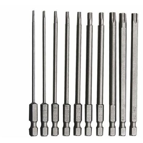 10 PCS Embout Torx Long en Acier Allié au Chrome Vanadium 75mm Embout Visseuse Long Antirouille Jeu pour Tournevis Perceuse Electrique Machines Entretien